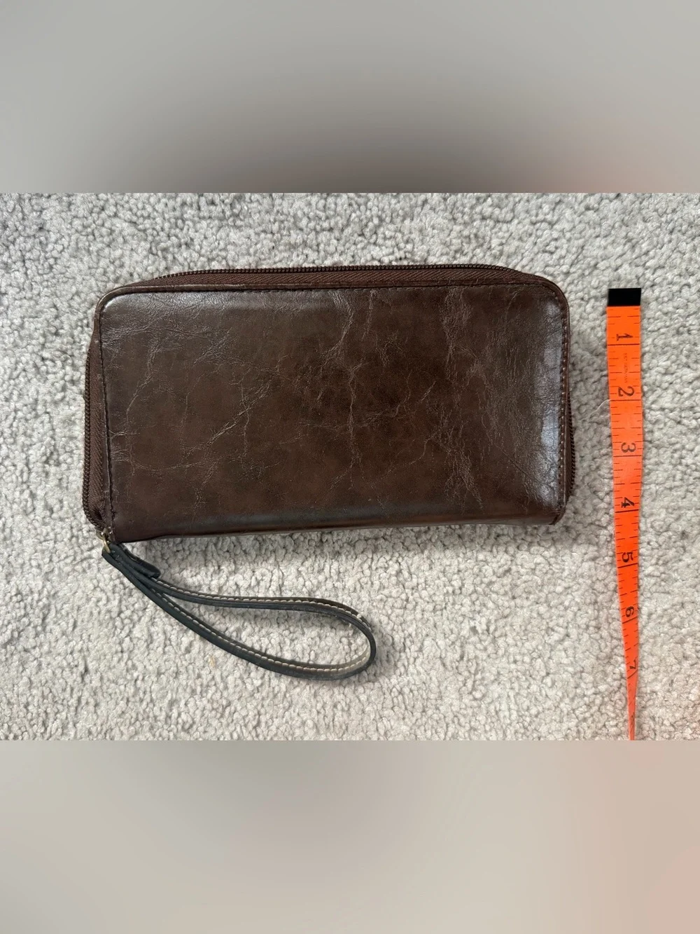 Dark Brown Leather Wristlet Wallet - Classic Travel Organizer NWOT